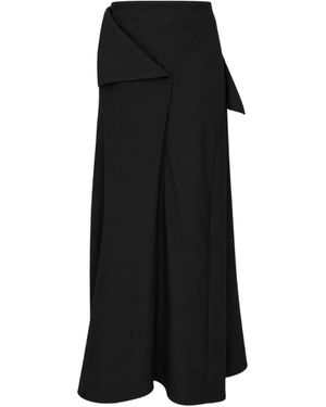 Yohji Yamamoto Falda Larga Asimétrica Bordada - Negro