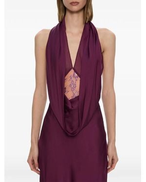 Christopher Esber Cesura Cowl Lace Gown Maxi Dress - Purple