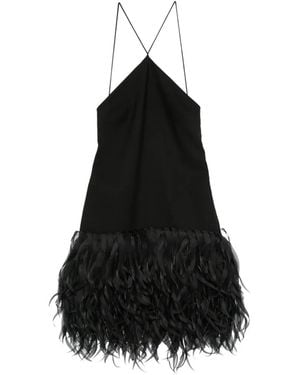 Viktor & Rolf Feather-Hem Halterneck Mini Dress - Black