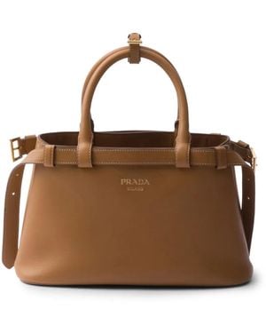 Prada Small Belted Leather Two-Way Bag - Brown