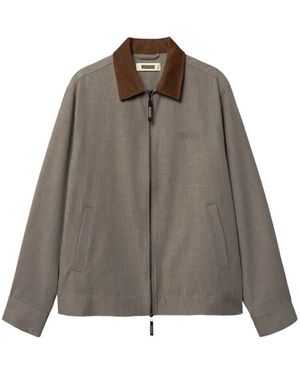 Woodbird Pon Guan Corduroy-Collar Zip-Up Jacket - Brown