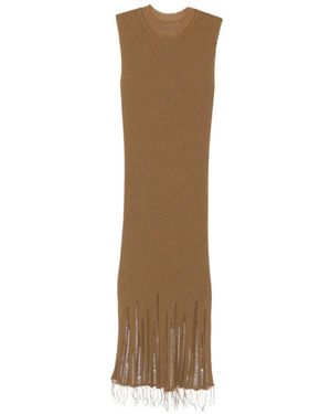 Uma Wang Distressed Ribbed-Knit Maxi Dress - Natural