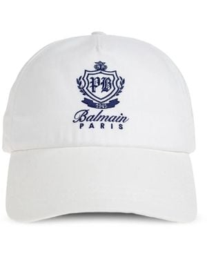 Balmain Logo-Embroidered Baseball Cap - White