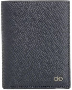 Ferragamo Gancini-Plaque Grained-Leather Wallet - Blue