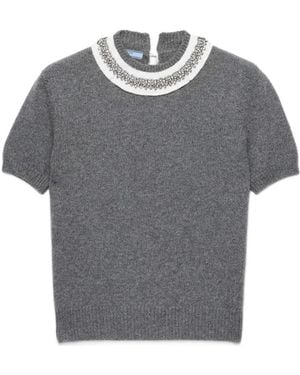 Prada Kurzärmeliger Kaschmirpullover - Grau