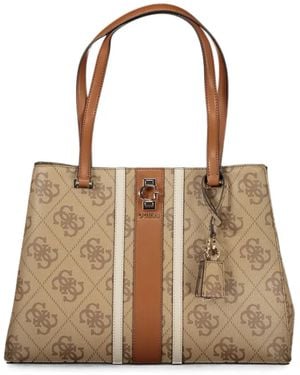 Guess Erenia Monogram-Print Logo-Plaque Tote Bag - Brown