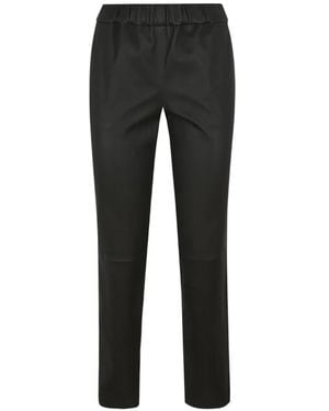 Enes Elasticated-Waist Leather Trousers - Black