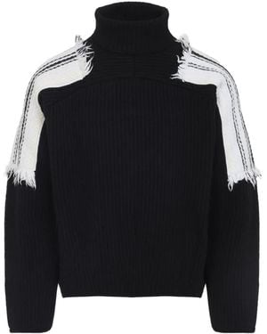 Mordecai Roll-Neck Frayed-Sleeve Jumper - Black