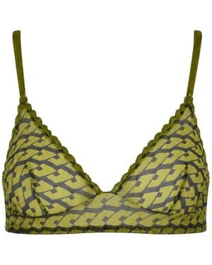 Laura Urbinati Geometric-Print Tulle Bra - Green
