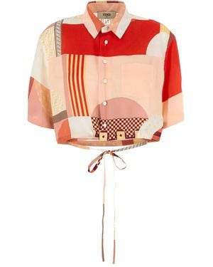 Fendi Graphic-Print Cropped Shirt - Pink