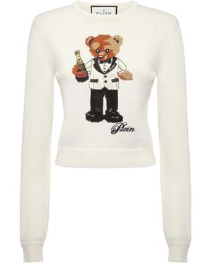 Philipp Plein Teddy-Embroidered Crew-Neck Jumper - White