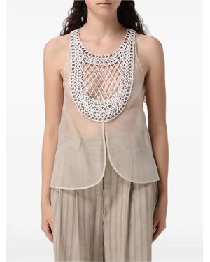 Emporio Armani Macramé-Insert Tulle Blouse - Natural