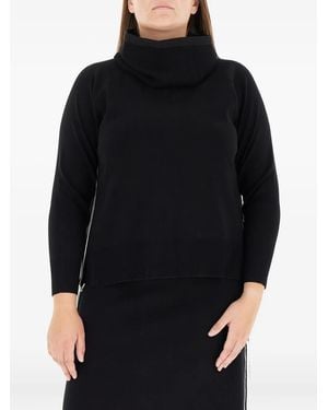 Elena Miro Cowl-Neck Side-Stripe Sweater - Black