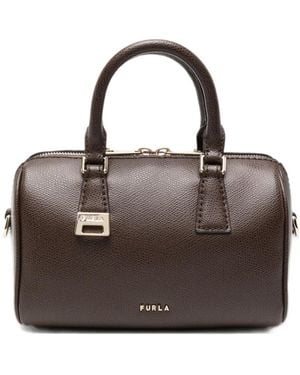 Furla Logo-Plaque Leather Tote Bag - Brown