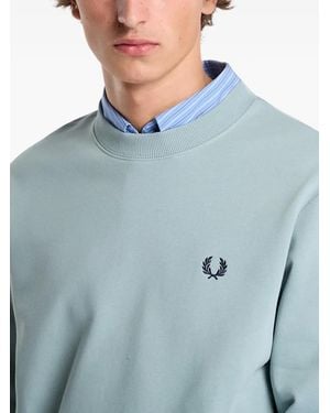 Fred Perry Crew-Neck Embroidered-Logo Sweatshirt - Blue