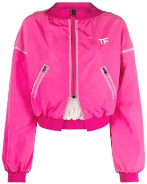 Tom Ford Logo-Print Cropped Bomber Jacket - Pink