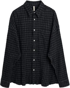 sunflower Long-Sleeve Grid-Pattern Shirt - Black