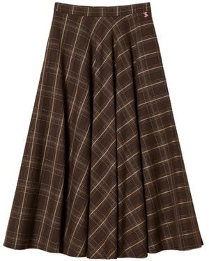 Twinset Falda Midi Myfo De Franela A Cuadros - Marrón