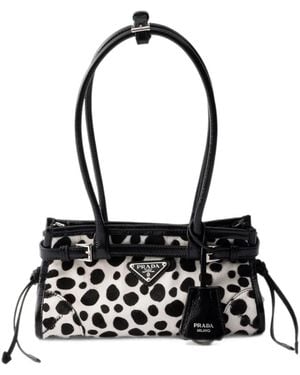 Prada Bonnie Small Printed Calf Hair And Leather Handbag - White