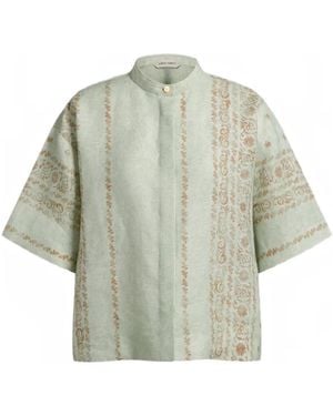 Alberta Ferretti Floral-Print Short-Sleeve Blouse - Grey