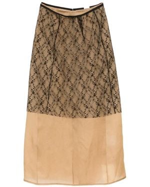 YEAREAST Lace-Panel Midi Skirt - Natural