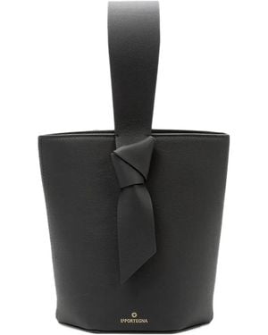 La Portegna Julieta Knotted Leather Bucket Mini Bag - Black
