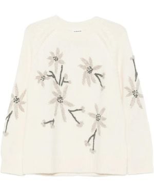 P.A.R.O.S.H. Floral-Embroidered Raglan-Sleeve Sweater - Natural
