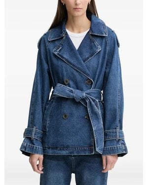 DKNY Double-Breasted Belted Denim Coat - Blue