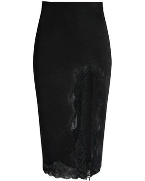 Balmain Knit Midi Skirt With Lace - Black