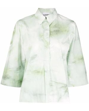 Ganni Dyed-Effect Poplin Shirt - Green
