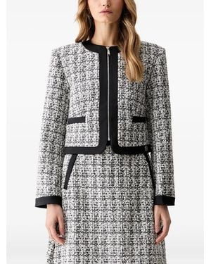 KARL LAGERFELD Pearl-Embellished Tweed Jacket - Grey