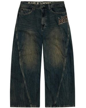 Aape By A Bathing Ape Aapeunvs Logo-Embroidered Wide-Leg Jeans - Green