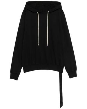 Rick Owens Hooded Cotton Sweatshirt With Ribbed Cuffs And Hem - Black