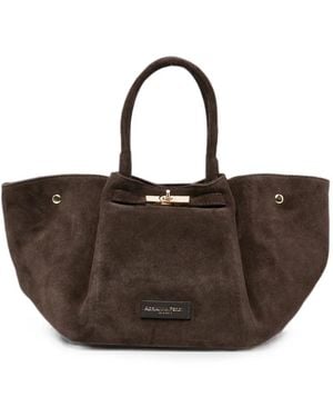 ADRIANNA FERETTI Suede Logo-Patch Tote Bag - Brown