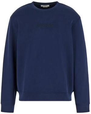 Guess Embossed Crew Neck Sweatshirt - Blue