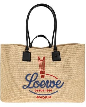Loewe Xl Verano Embroidered-logo Woven Tote Bag - Natural