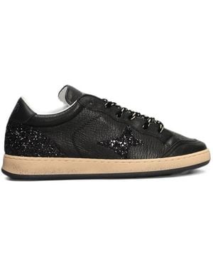 AMA BRAND Glitter-Patch Leather Low-Top Trainers - Black