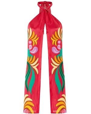 FARM Rio Graphic-Print Halterneck Top - Red