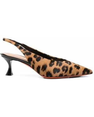 Santoni Nora Leopard-Print Slingback Court Shoes - Brown