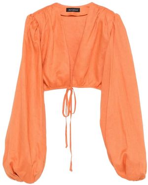 ACTUALEE Tie-Fastening Puff-Sleeve Top - Orange