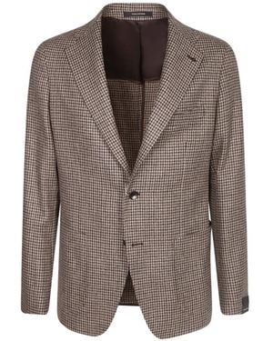 Tagliatore Houndstooth-Pattern Jacket - Brown