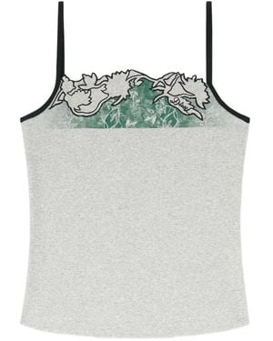 DIESEL Ribbed Camisole With Floral Outline Embroidery - White