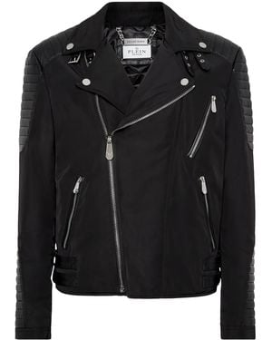 Philipp Plein Padded-Detail Leather Biker Jacket - Black
