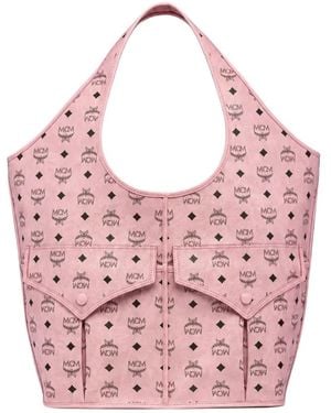 MCM Visetos-Print Pocket-Detail Tote Bag - Pink