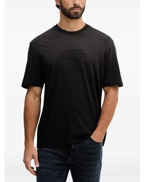ARMANI EXCHANGE Embroidered-Logo T-Shirt - Black