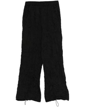 GONGDID DESIGN Elasticated Textured Wide-Leg Trousers - Black