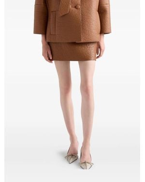 Prada テクスチャード レザーミニスカート - ブラウン