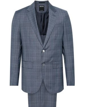 ZEGNA Checked Single-Breasted Suit - Blue