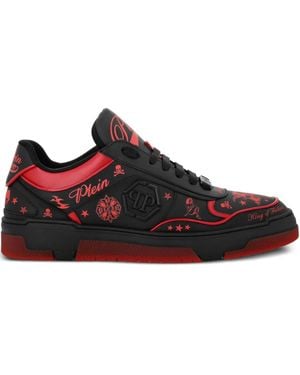 Philipp Plein Leather Tattoo-Print Sneakers - Red