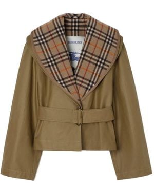 Burberry Cropped Cotton Jacket With Check Warmer - Green
